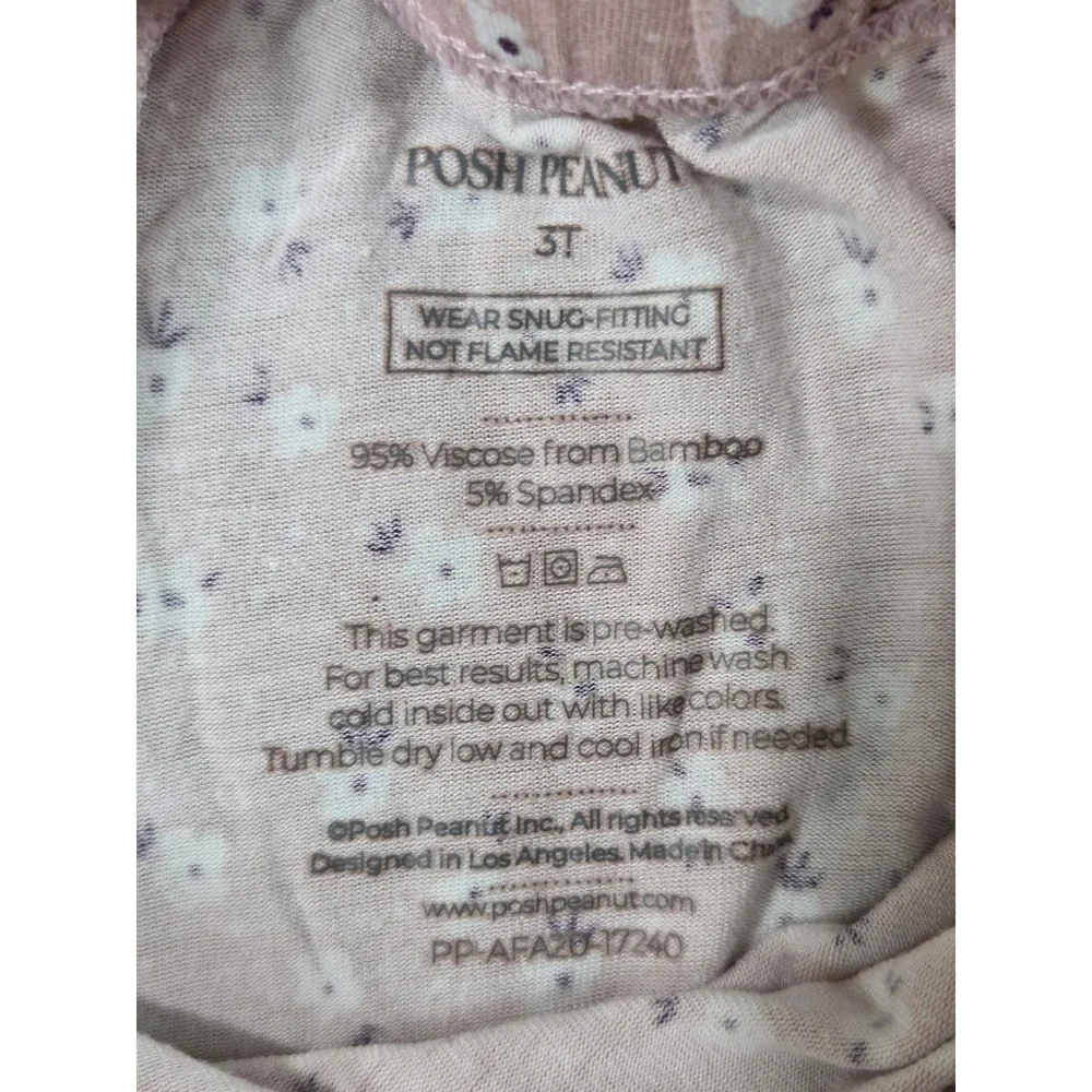 Posh Peanut Kids 3T Pink Floral Bamboo Viscose Pajama Set 2pc PP-AFA20-17240